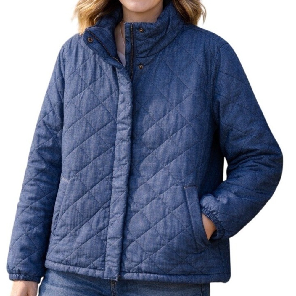 Old Navy Womens Quilted Chambray Jacket XS Blue Lightweight‎ Puffer Casual